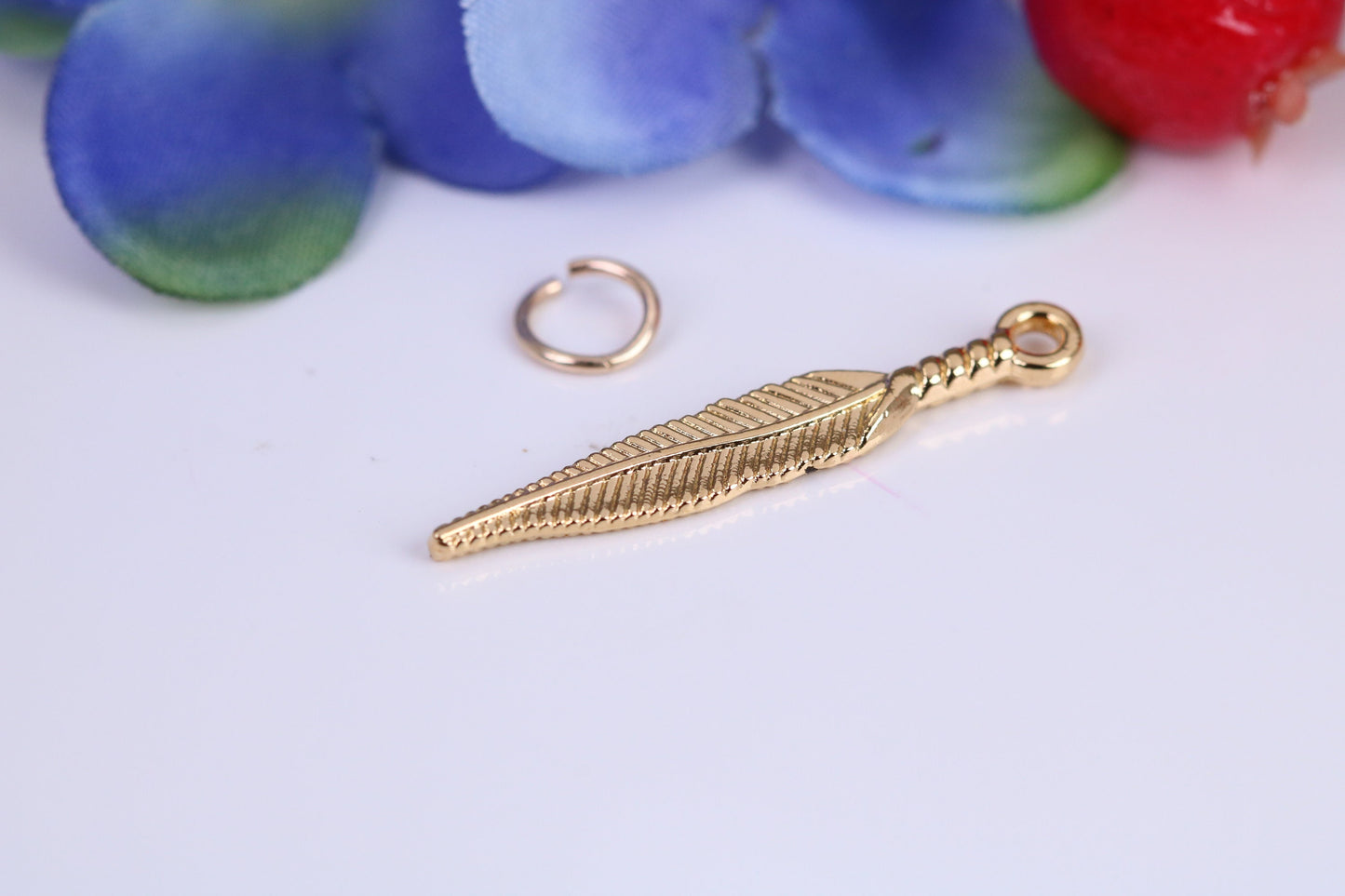 Feather Charm, Traditional Charm, Made from Solid Cast Yellow Gold, British Hallmarked