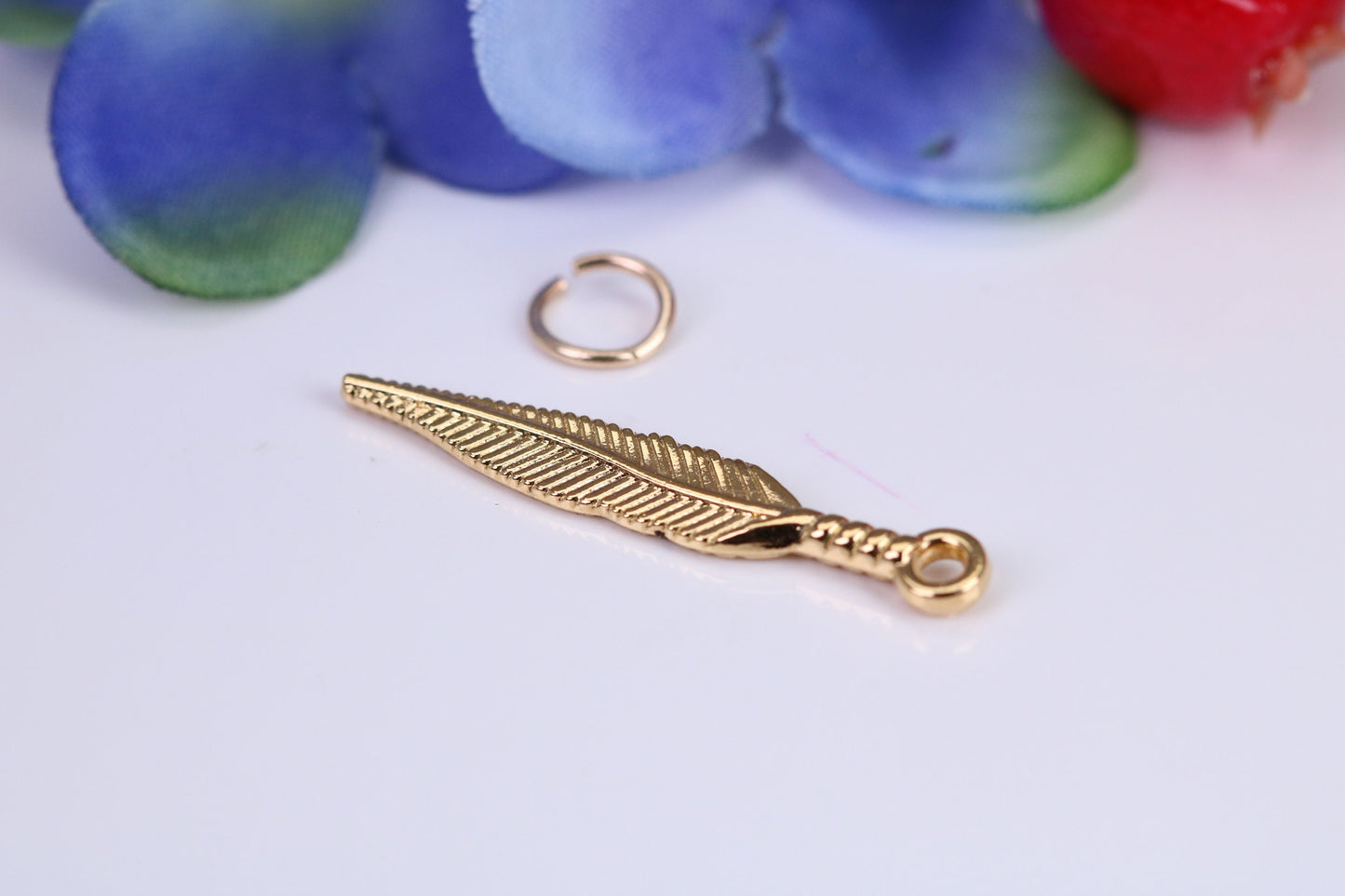 Feather Charm, Traditional Charm, Made from Solid Cast Yellow Gold, British Hallmarked