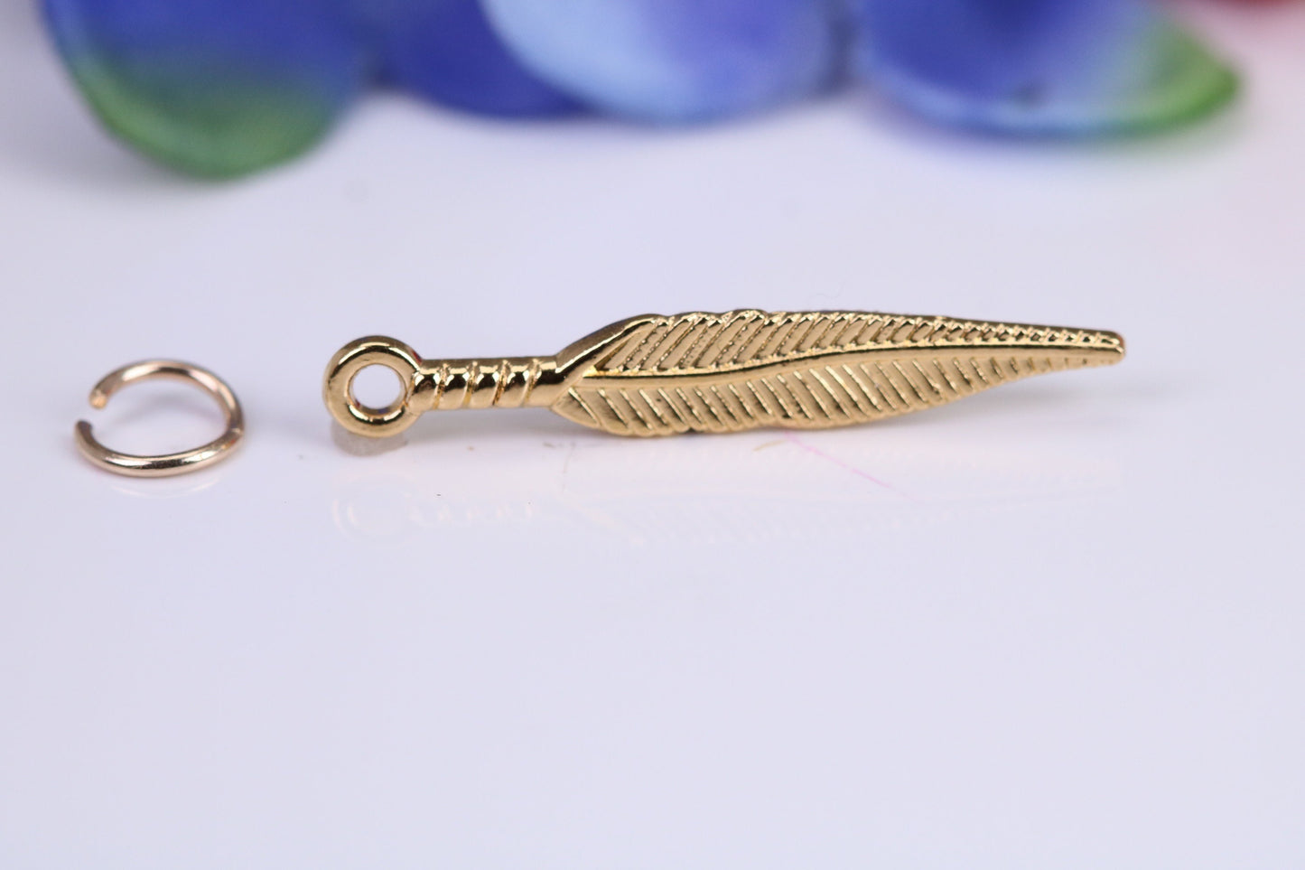 Feather Charm, Traditional Charm, Made from Solid Cast Yellow Gold, British Hallmarked