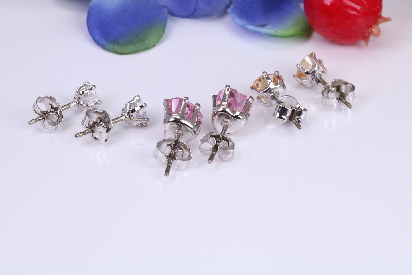 Set of Three Love Heart Stud Cubic Zirconia set Earrings, Very Dressy, Made from Solid 925 Grade Sterling Silver