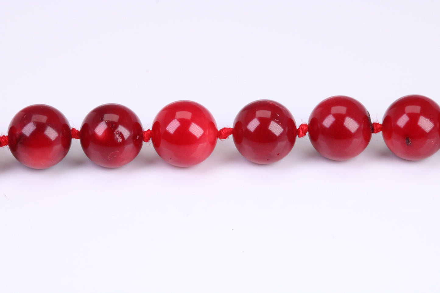 Natural 10 mm Round Red Coral Necklace with Solid Silver Lobster Claw Lock