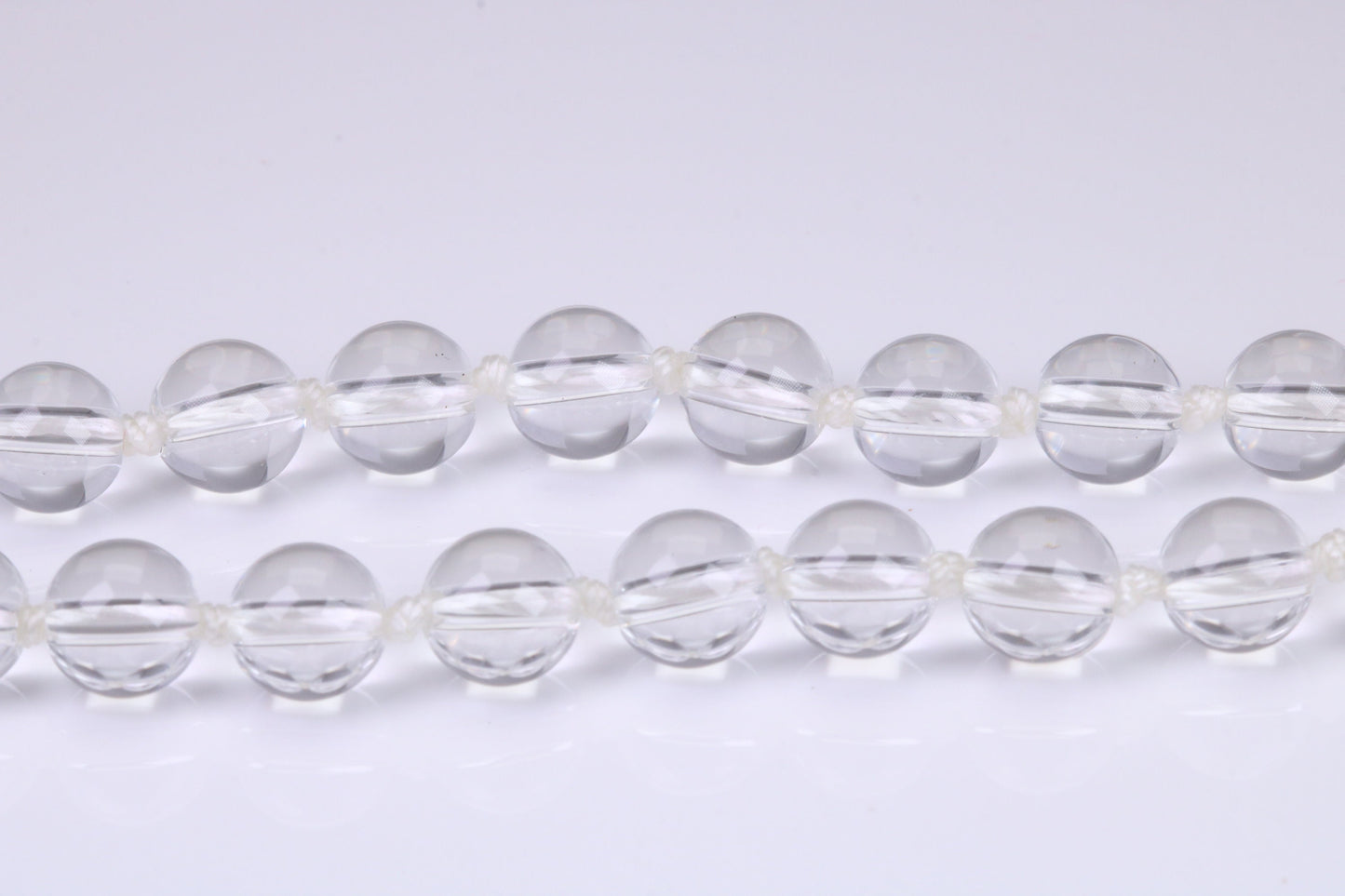 Natural 8 mm Round Crystal Beaded Necklace with Solid Silver Lobster Claw Lock