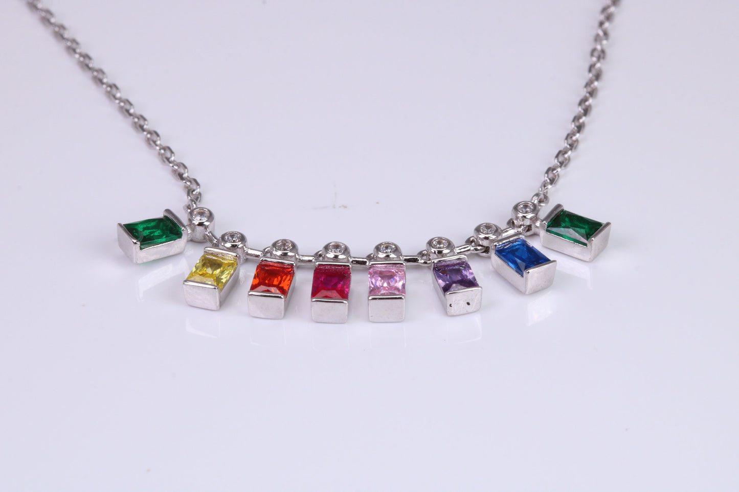 Rainbow Multi Coloured Cubic Zirconia set Necklace, made from solid Sterling Silver