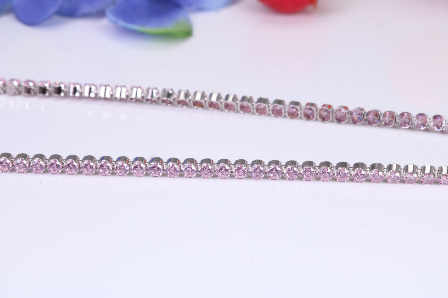 Pink Sapphire Coloured Cubic Zirconia set Necklace, made from solid Sterling Silver