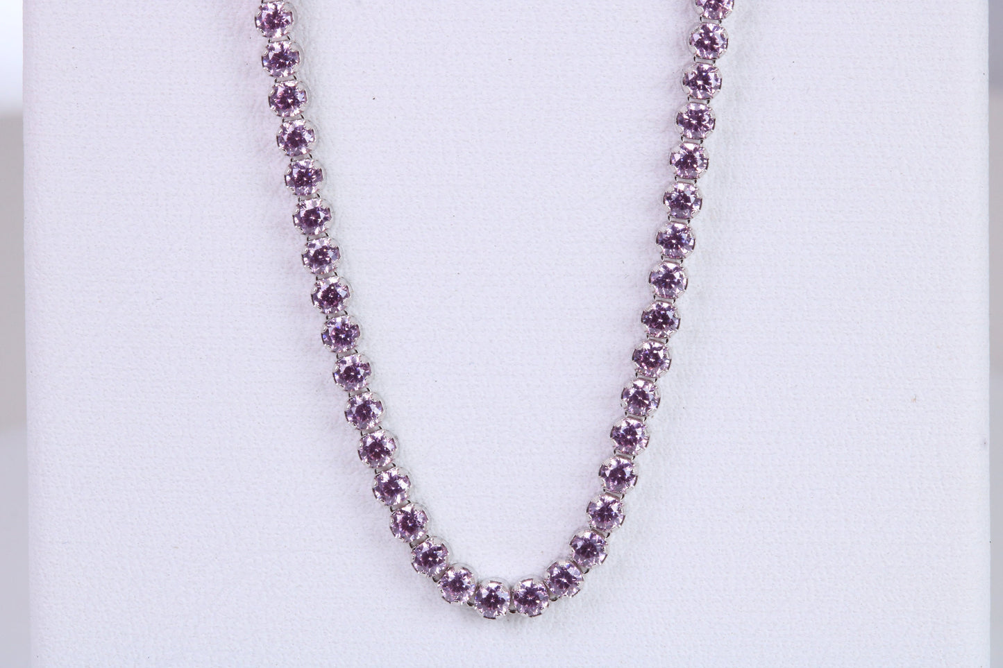 Pink Sapphire Coloured Cubic Zirconia set Necklace, made from solid Sterling Silver