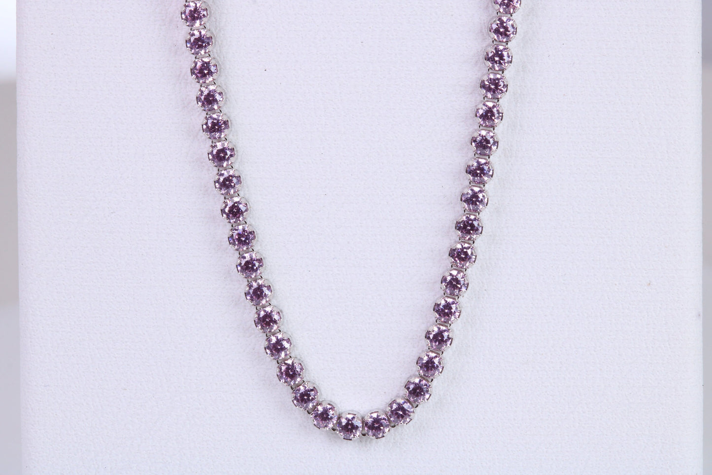 Pink Sapphire Coloured Cubic Zirconia set Necklace, made from solid Sterling Silver