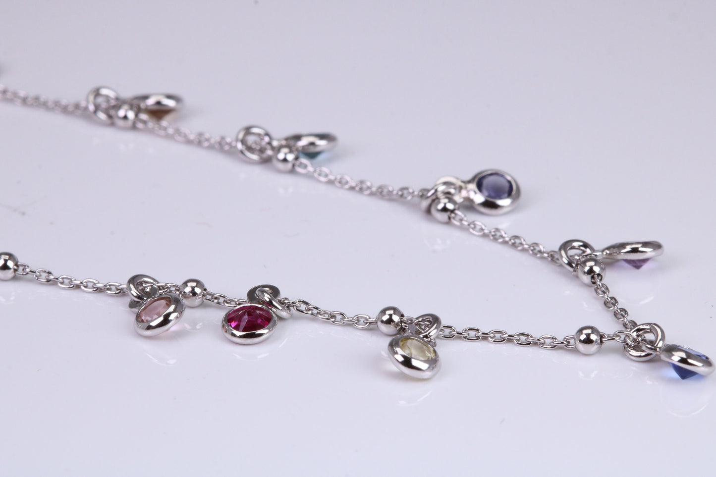 Rainbow Multi Coloured Cubic Zirconia set Necklace, made from solid Sterling Silver