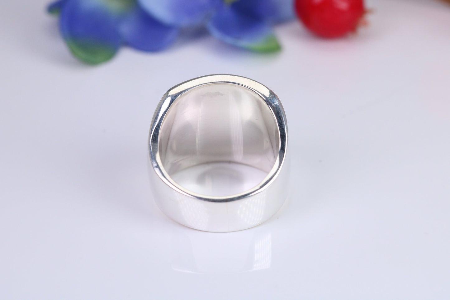 Very very large substantial and very heavy signet ring, made from solid cast silver, British Hallmarked