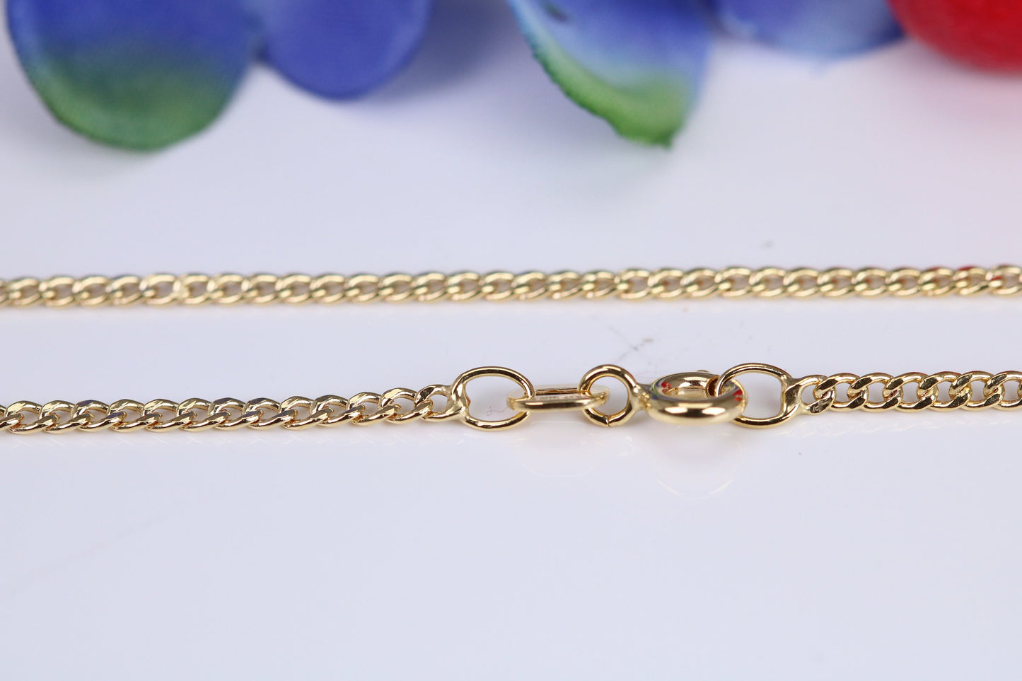Flat Diamond cut Curb Link Chain, 9ct Yellow Gold, 18 Inches Long, British Hallmarked