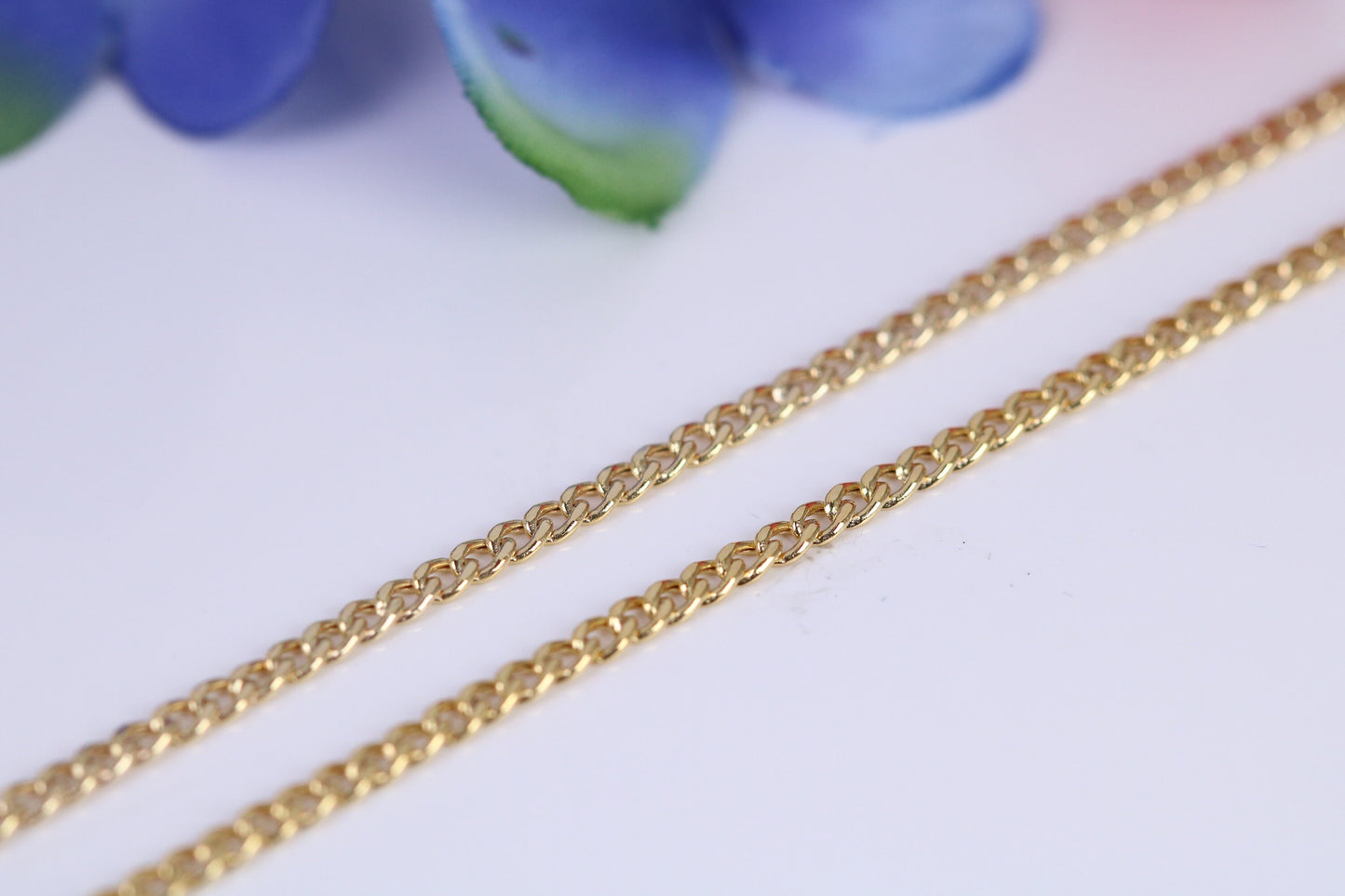 Flat Diamond cut Curb Link Chain, 9ct Yellow Gold, 18 Inches Long, British Hallmarked