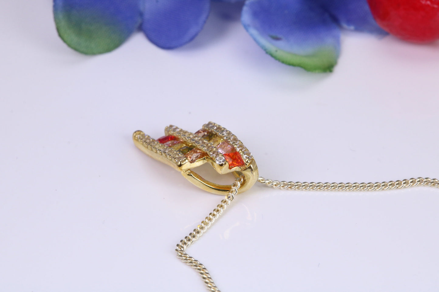 Rainbow Cubic Zirconia set Necklace, made from solid Sterling Silver, 18ct Yellow Gold Plated