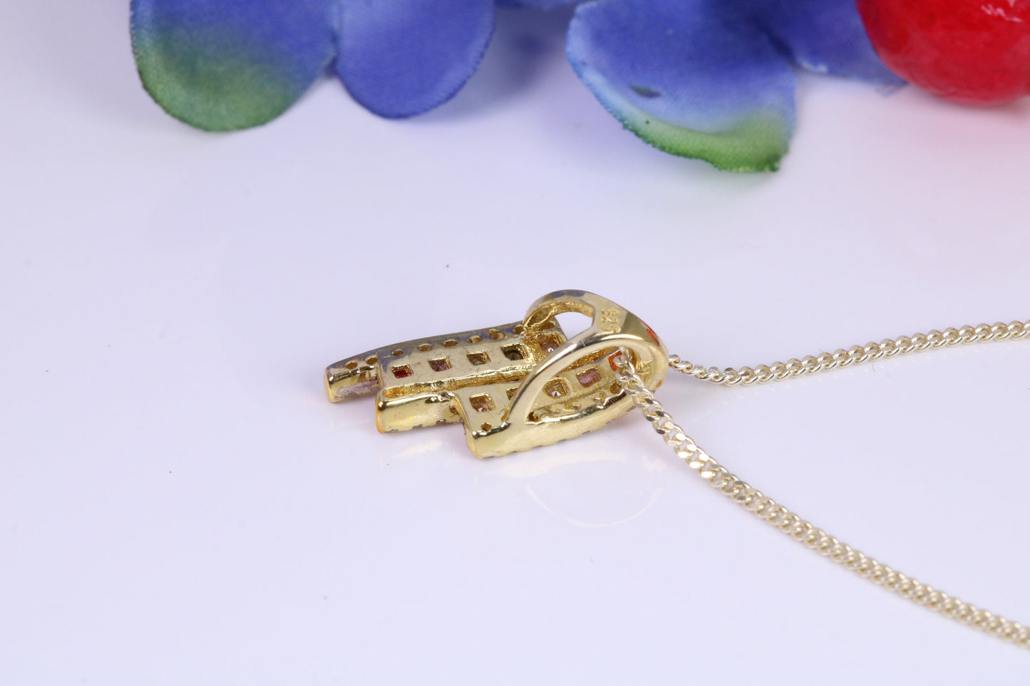 Rainbow Cubic Zirconia set Necklace, made from solid Sterling Silver, 18ct Yellow Gold Plated