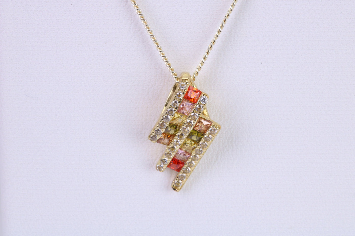 Rainbow Cubic Zirconia set Necklace, made from solid Sterling Silver, 18ct Yellow Gold Plated