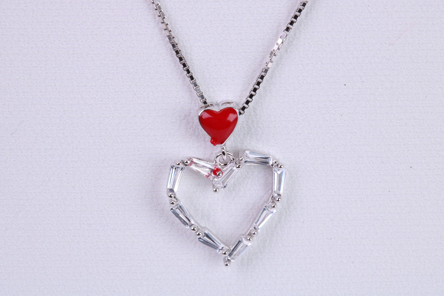Love Heart Necklace, C Z set, Made From Solid Silver