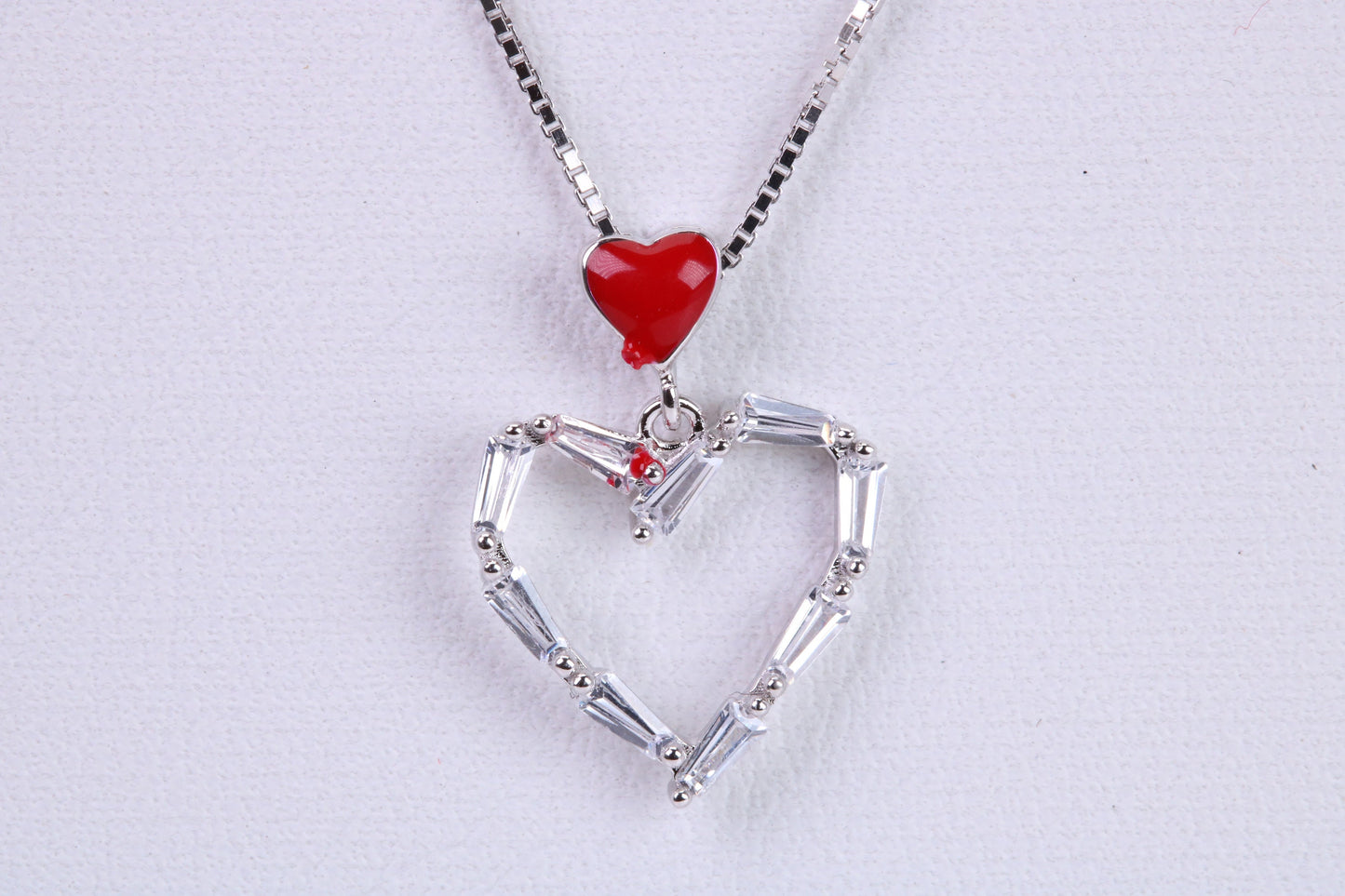 Love Heart Necklace, C Z set, Made From Solid Silver