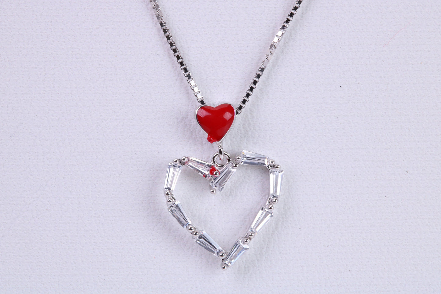 Love Heart Necklace, C Z set, Made From Solid Silver