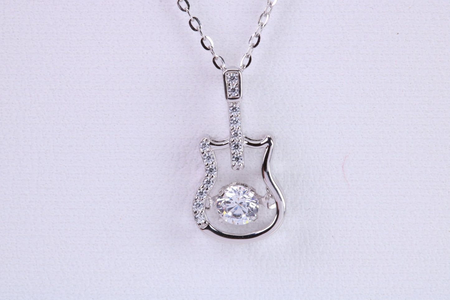 Guitar Necklace, C Z set, Made From Solid Silver, Length Adjustable Chain