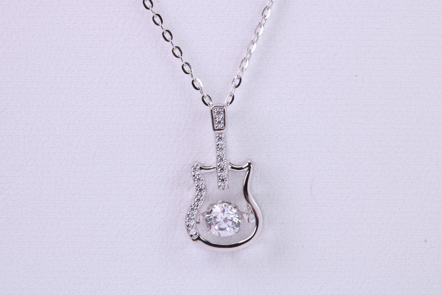 Guitar Necklace, C Z set, Made From Solid Silver, Length Adjustable Chain