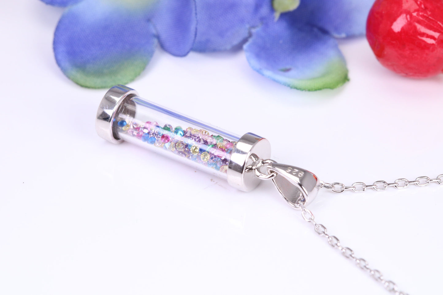 C Z set Capsule Necklace, C Z set, Made From Solid Silver, Length Adjustable Chain