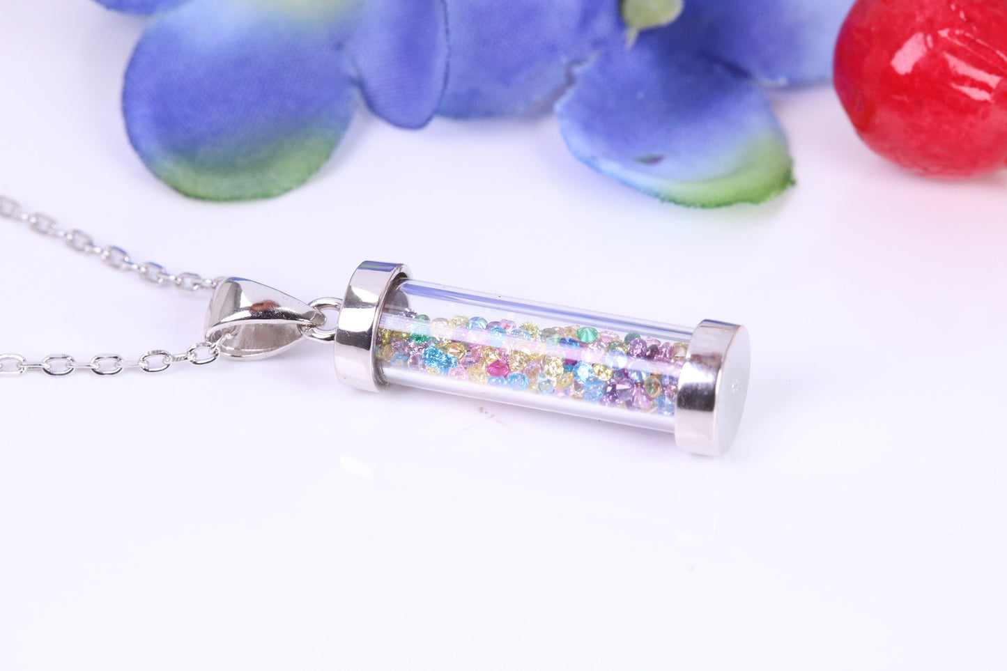 C Z set Capsule Necklace, C Z set, Made From Solid Silver, Length Adjustable Chain