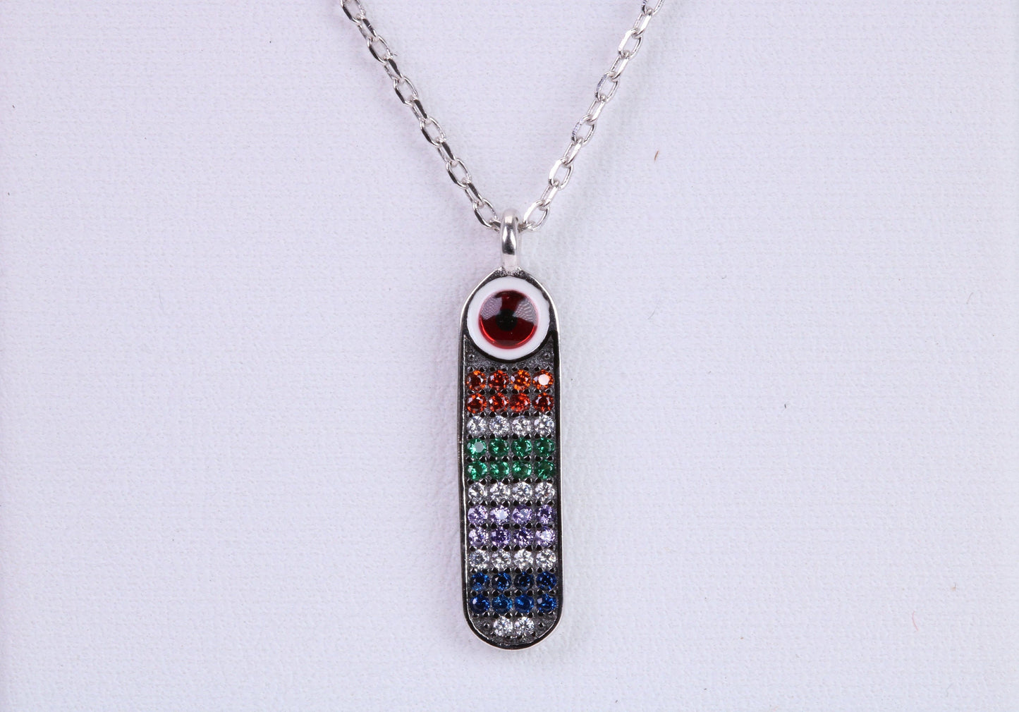 Rainbow Multi Coloured Cubic Zirconia set Necklace, made from solid Sterling Silver