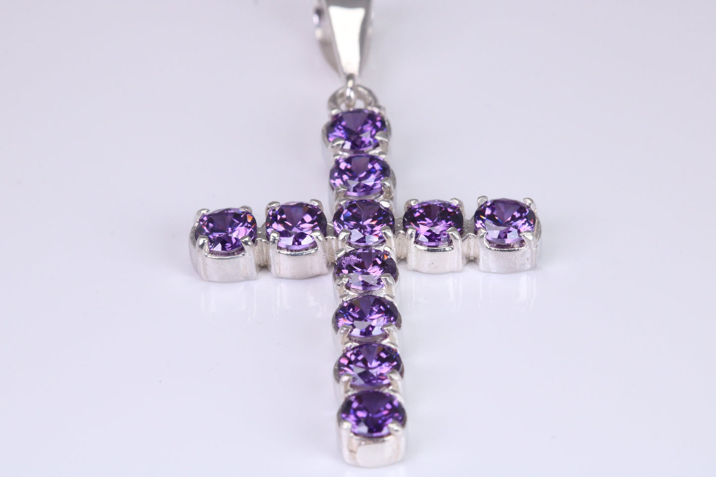 Amethyst C Z set 60 mm Long Cross, Made From Solid Cast Silver