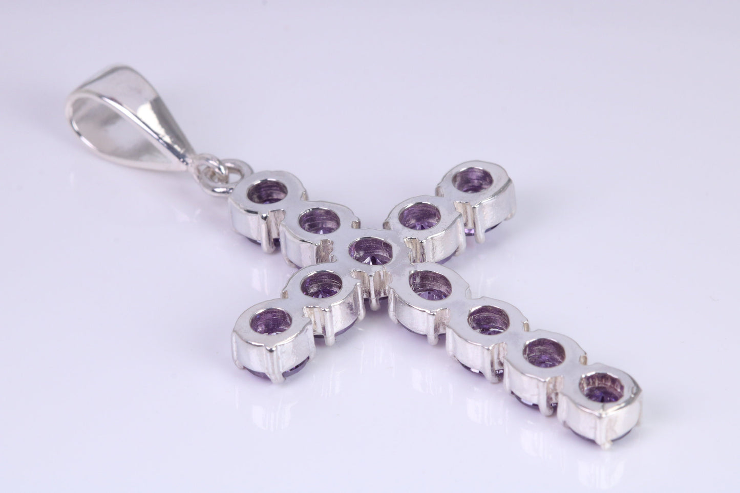 Amethyst C Z set 60 mm Long Cross, Made From Solid Cast Silver