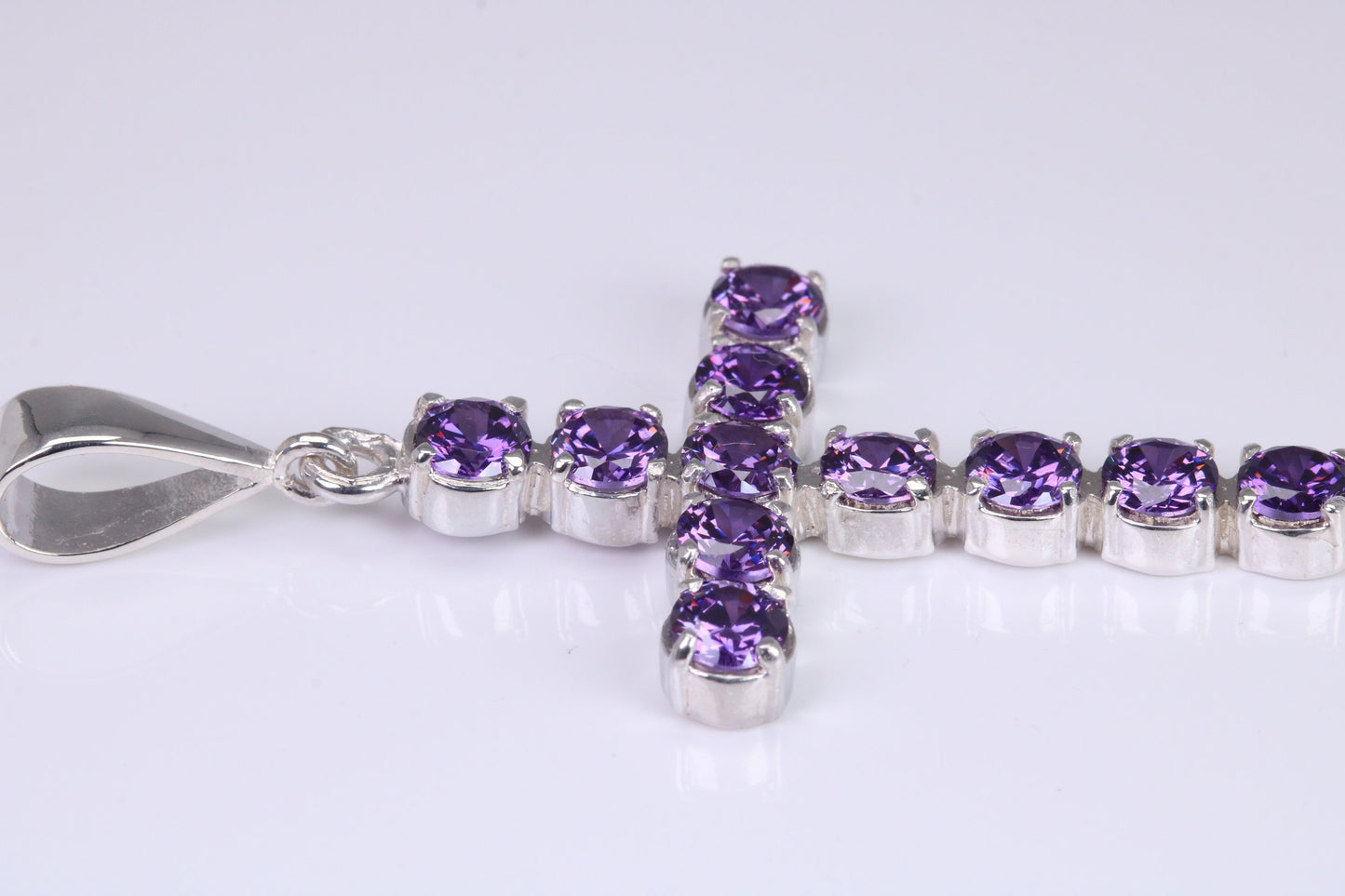 Amethyst C Z set 60 mm Long Cross, Made From Solid Cast Silver