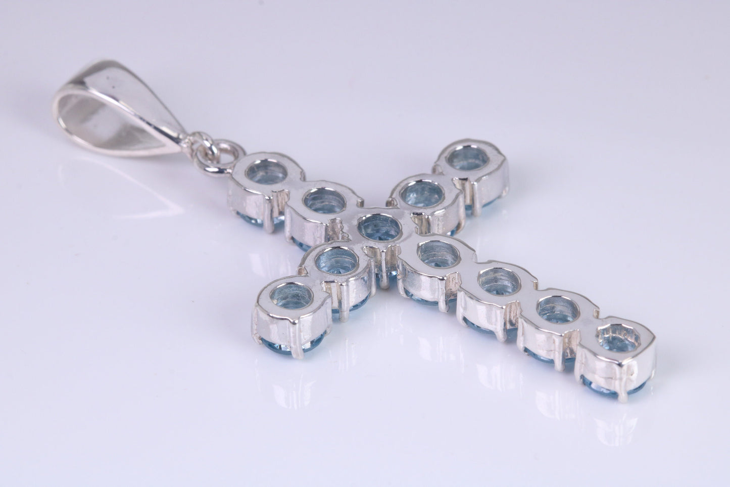 Blue Sapphire C Z set 60 mm Long Cross, Made From Solid Cast Silver