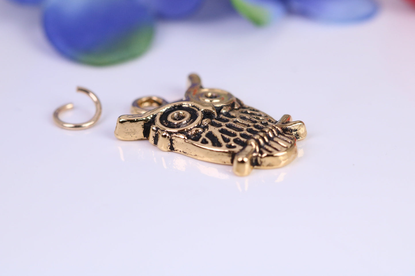 Owl Charm, Traditional Charm, Made from Solid Cast Yellow Gold, British Hallmarked