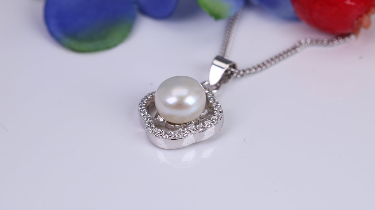 Natural Pearl and Cubic Zirconia set Necklace set in Solid Silver
