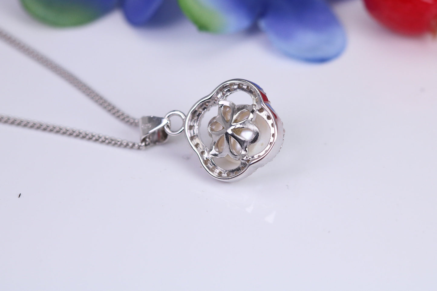 Natural Pearl and Cubic Zirconia set Necklace set in Solid Silver