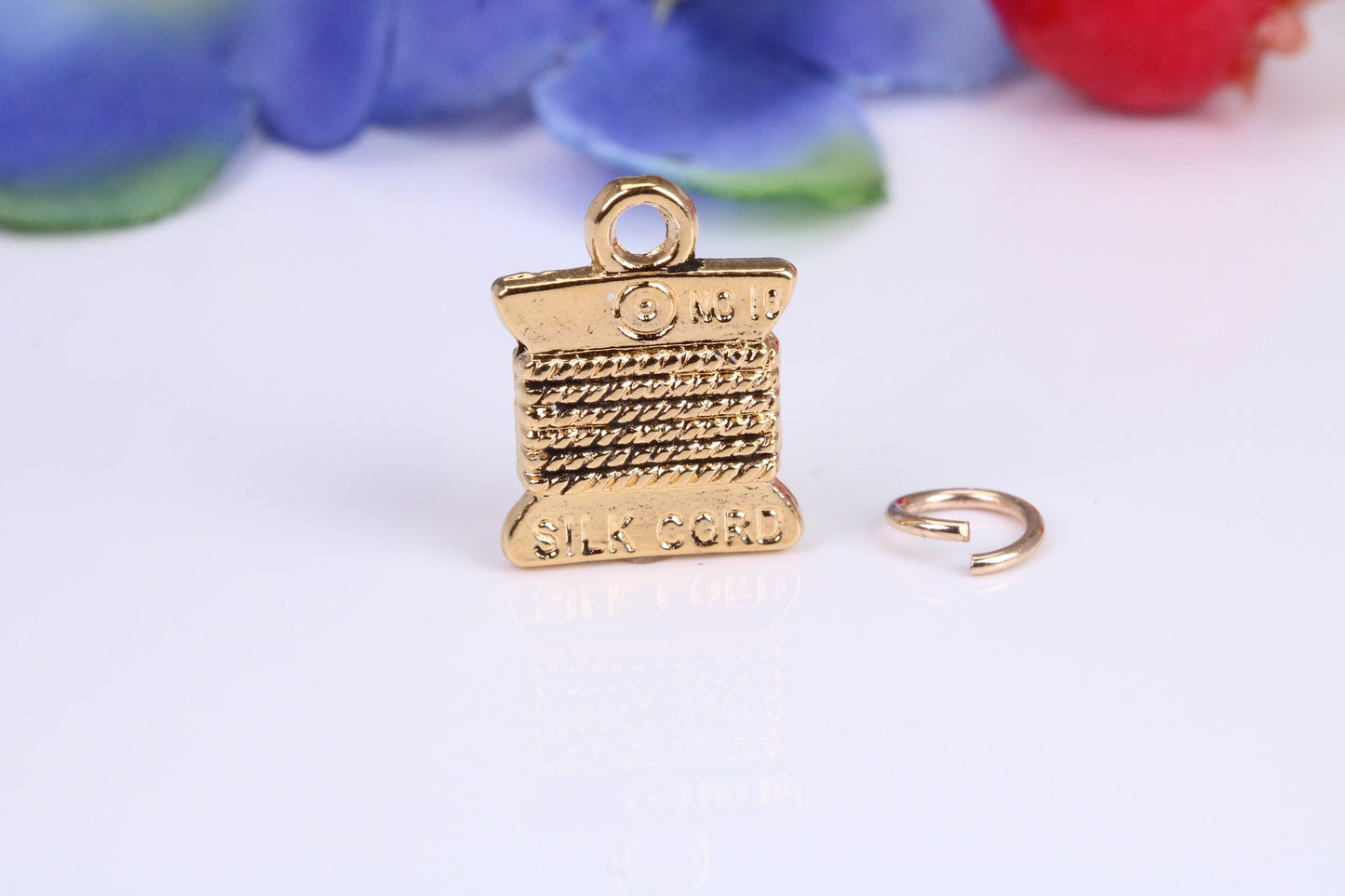 Spindle of Silk Charm, Traditional Charm, Made from Solid Cast Yellow Gold, British Hallmarked