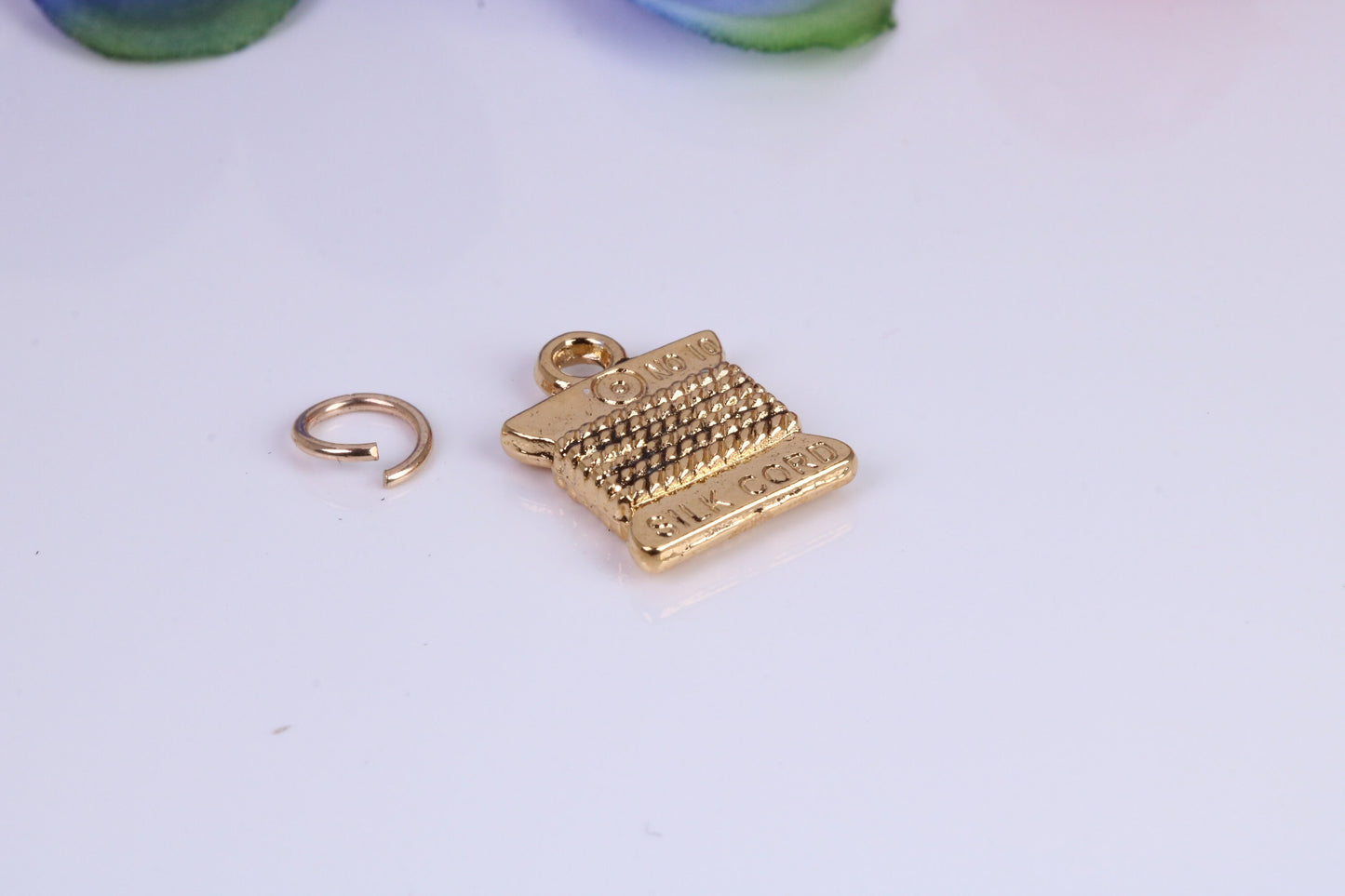 Spindle of Silk Charm, Traditional Charm, Made from Solid Cast Yellow Gold, British Hallmarked