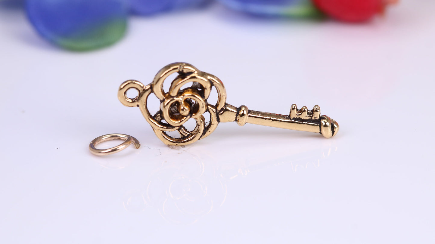 Key Charm, Traditional Charm, Made from Solid Cast Yellow Gold, British Hallmarked