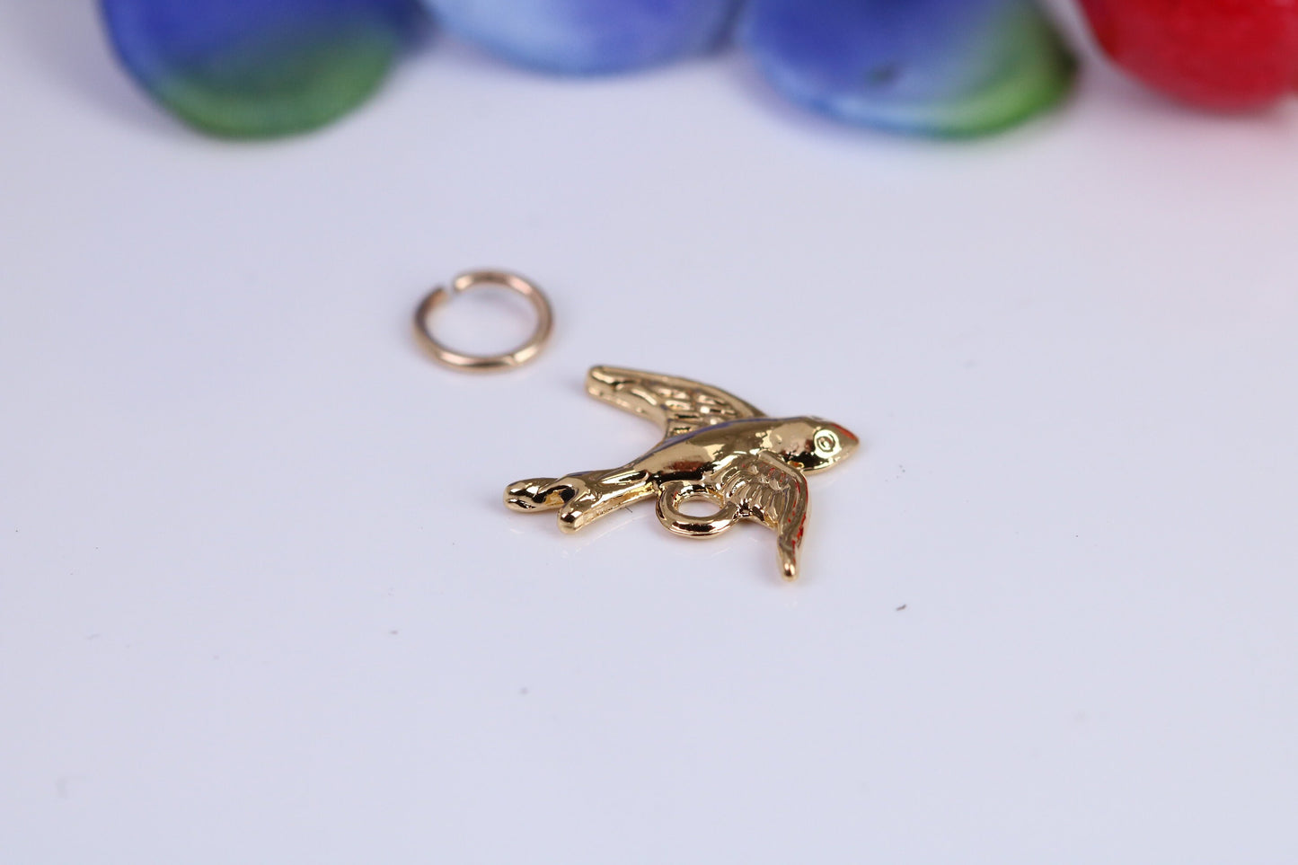 Swallow Bird Charm, Traditional Charm, Made from Solid Cast Yellow Gold, British Hallmarked