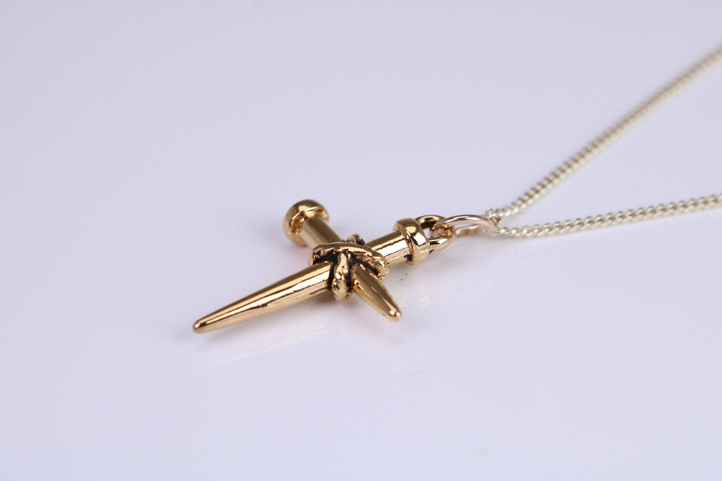24 mm Long Cross Necklace, Made from Solid Cast Yellow Gold with High Polished Finish, British Hallmarked