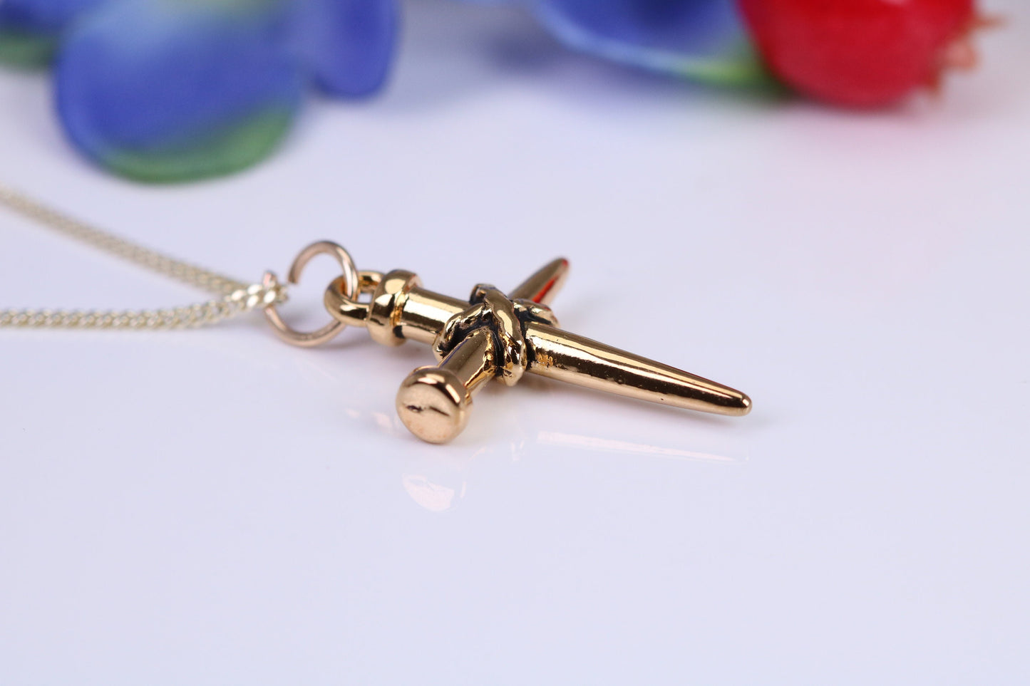 24 mm Long Cross Necklace, Made from Solid Cast Yellow Gold with High Polished Finish, British Hallmarked