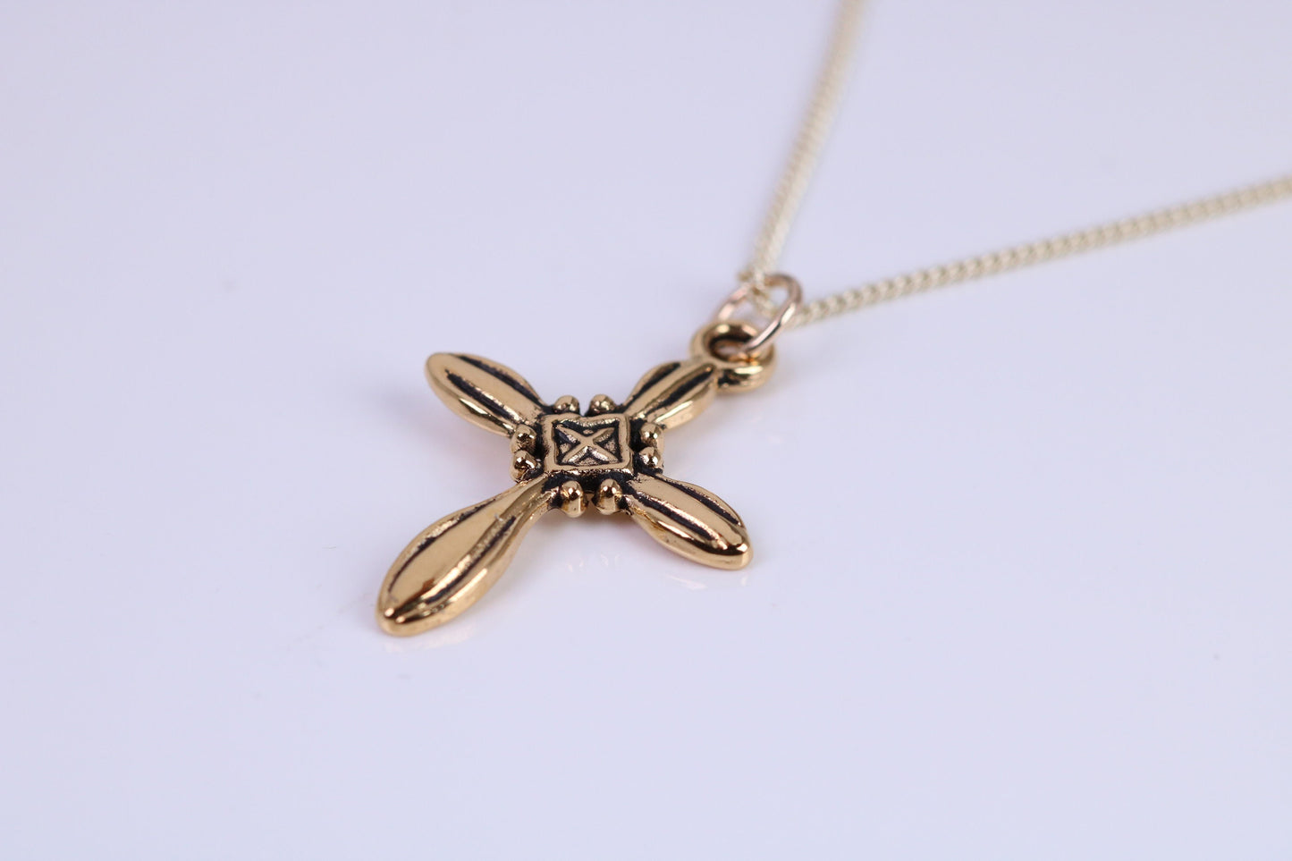 26 mm Long Cross Necklace, Made from Solid Cast Yellow Gold with High Polished Finish, British Hallmarked