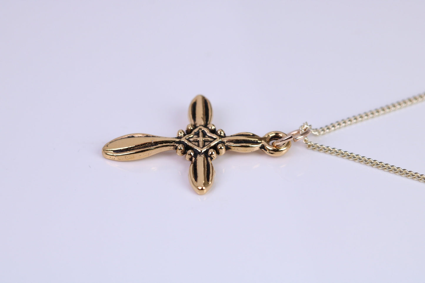 26 mm Long Cross Necklace, Made from Solid Cast Yellow Gold with High Polished Finish, British Hallmarked