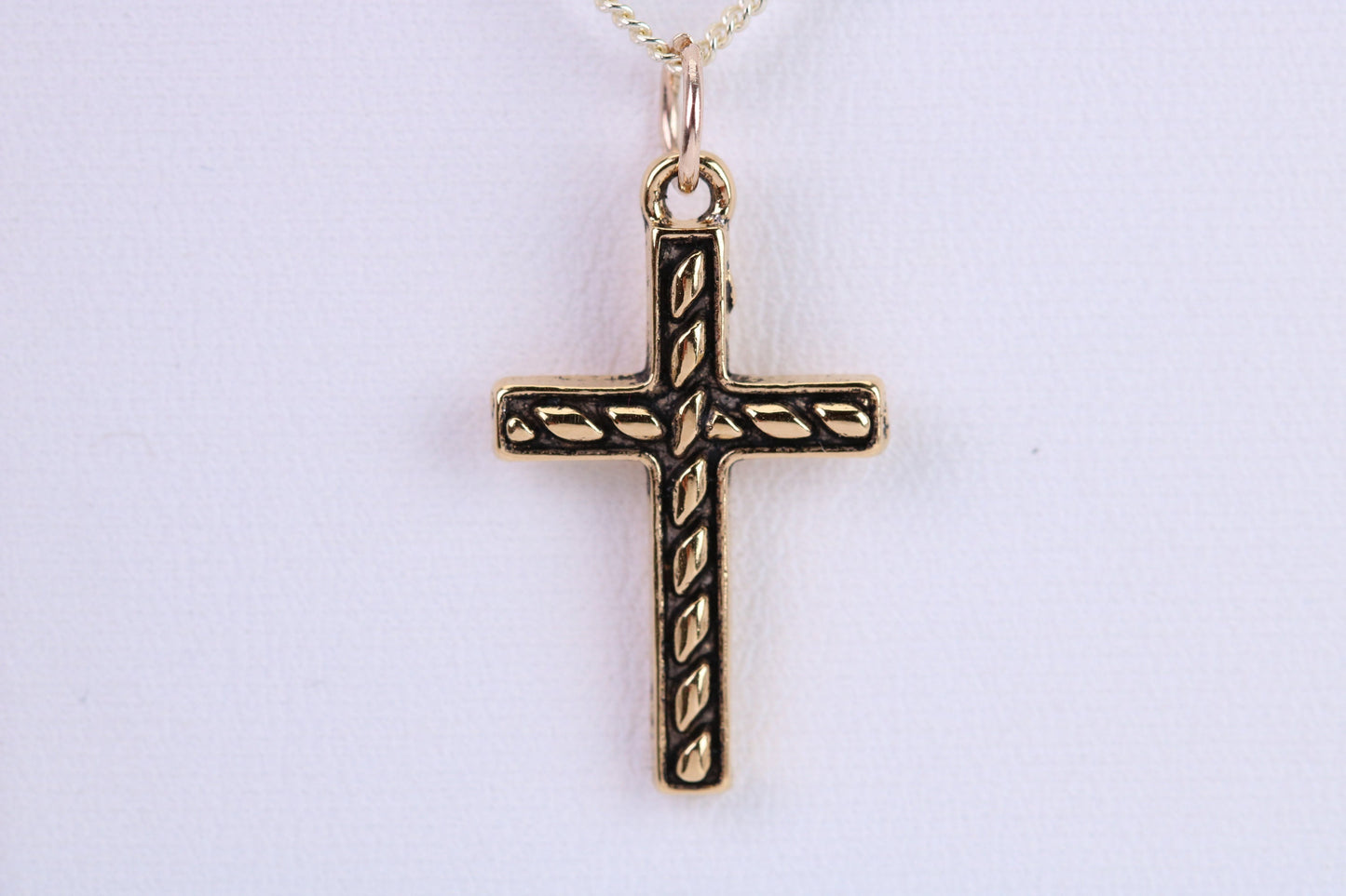 24 mm Long Cross Necklace, Made from Solid Cast Yellow Gold with High Polished Finish, British Hallmarked