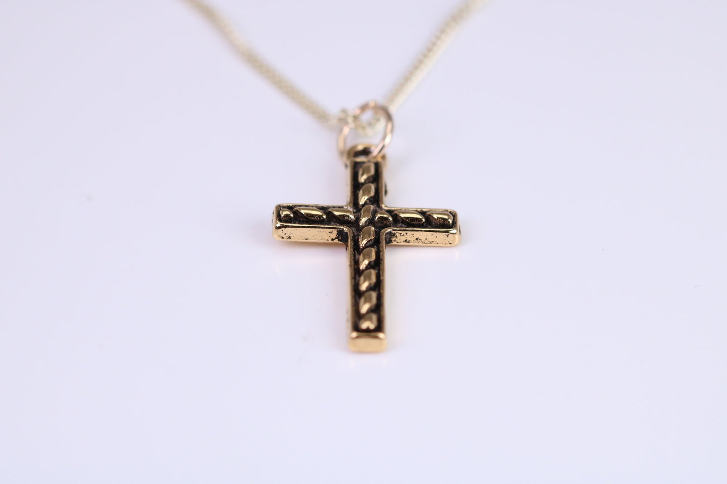 24 mm Long Cross Necklace, Made from Solid Cast Yellow Gold with High Polished Finish, British Hallmarked