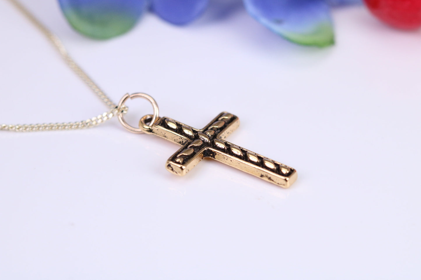 24 mm Long Cross Necklace, Made from Solid Cast Yellow Gold with High Polished Finish, British Hallmarked