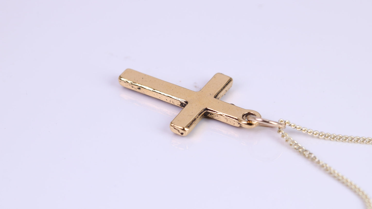 24 mm Long Cross Necklace, Made from Solid Cast Yellow Gold with High Polished Finish, British Hallmarked
