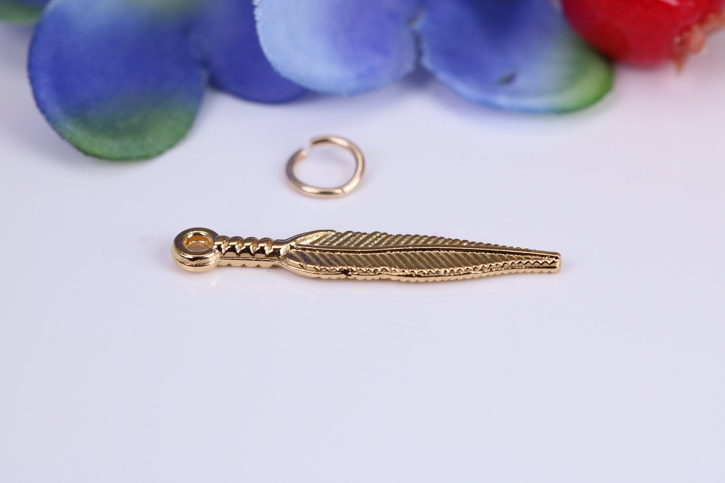 Feather Charm, Traditional Charm, Made from Solid Cast Yellow Gold, British Hallmarked