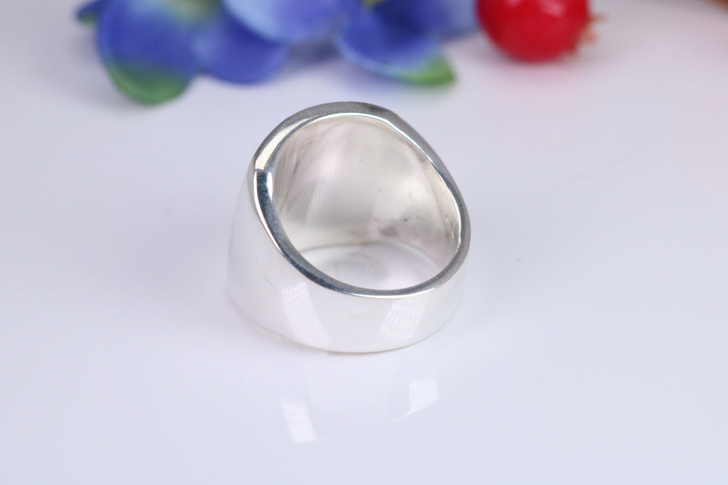 Very very large substantial and very heavy signet ring, made from solid cast silver, British Hallmarked