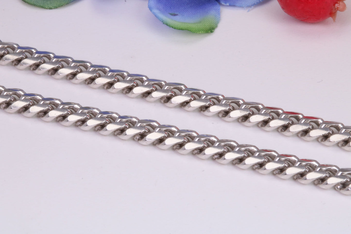 Gents heavy 24 inch Chain, Flat Diamond cut Curb Links, made from solid Sterling Silver, 24 Inches Long x 6 mm wide, British Hallmarked
