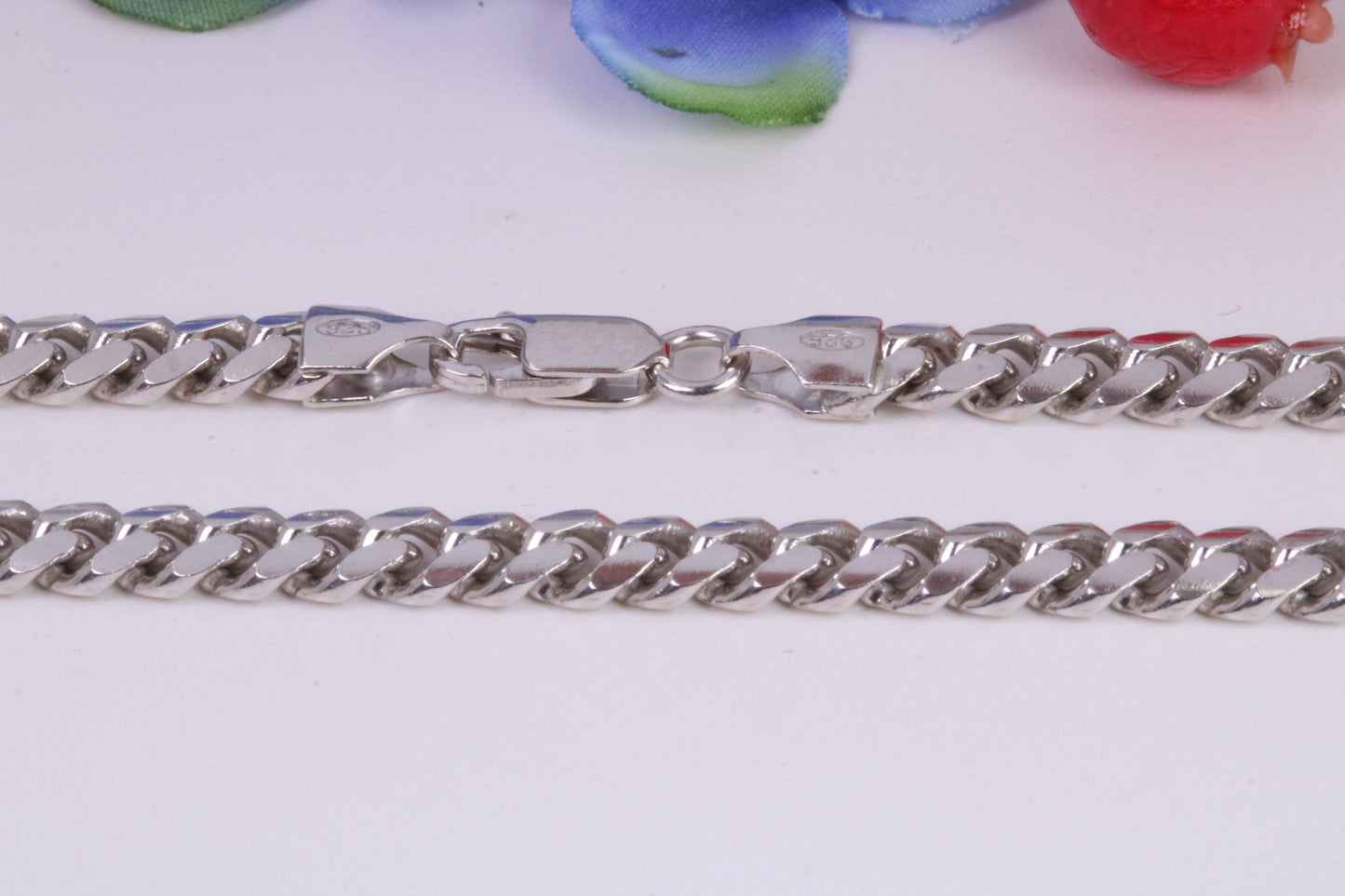 Gents heavy 24 inch Chain, Flat Diamond cut Curb Links, made from solid Sterling Silver, 24 Inches Long x 6 mm wide, British Hallmarked