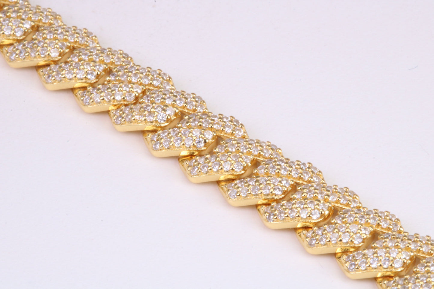 Gents Heavy Curb Link Bracelet, Made from solid Sterling Silver, 8.50 Inches Long and 9 mm Wide, British Hallmarked, 18ct Gold Plated
