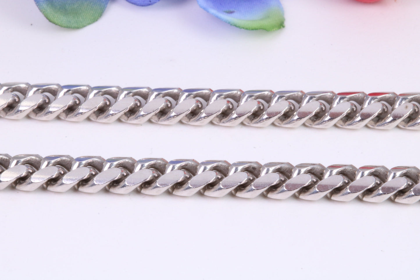 Gents heavy 26 inch Chain, Flat Diamond cut Curb Links, made from solid Sterling Silver, 26 Inches Long x 6 mm wide, British Hallmarked